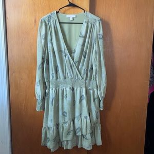 MICHAEL KORS Green Paisley Long Sleeve Dress